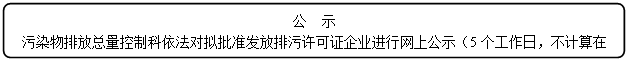 流程图: 可选过程: 公  示
污染物排放总量控制科依法对拟批准发放排污许可证企业进行网上公示（5个工作日，不计算在内）
